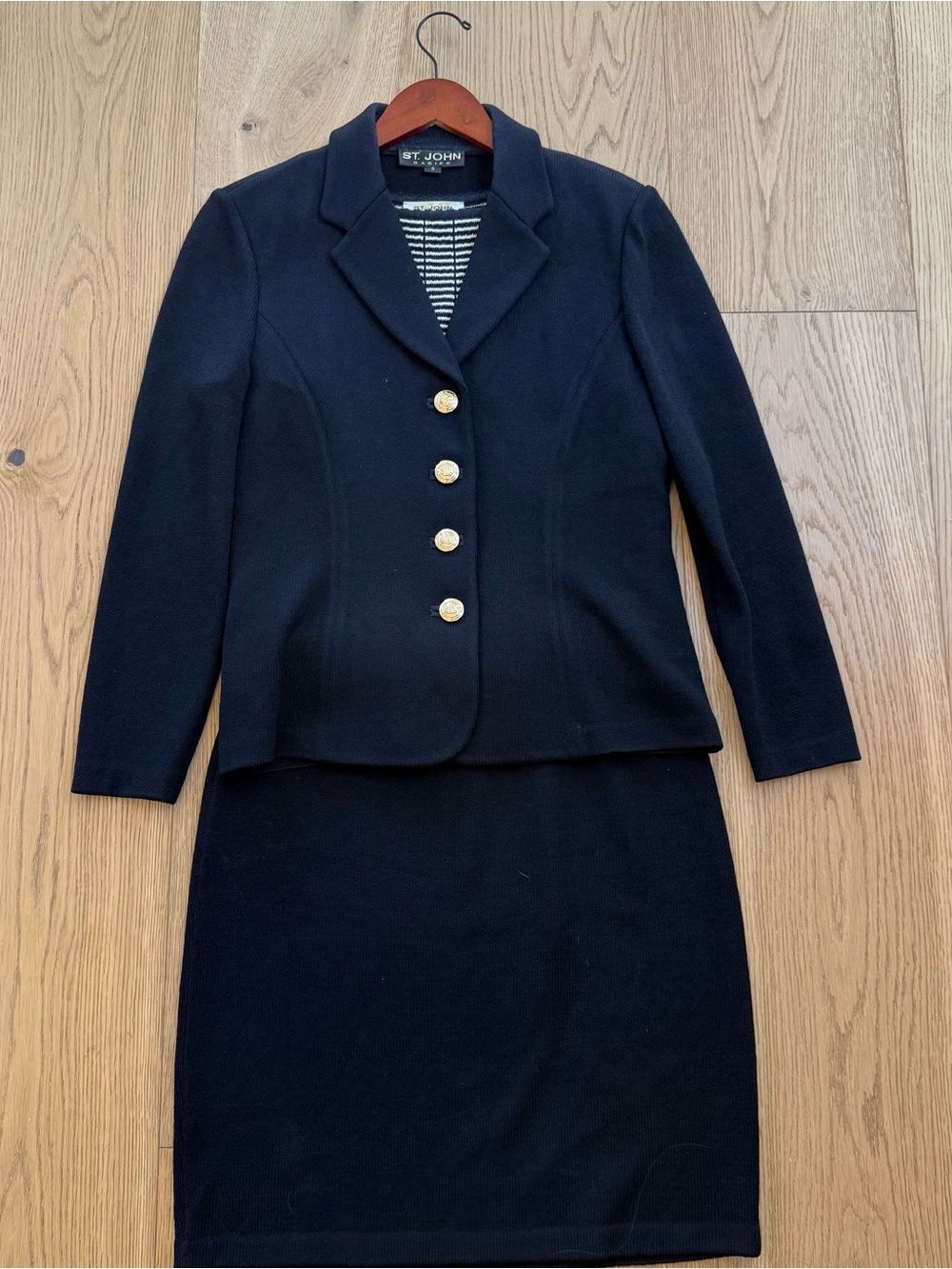 St. John Black Knit Skirt Suit Set with Tank
